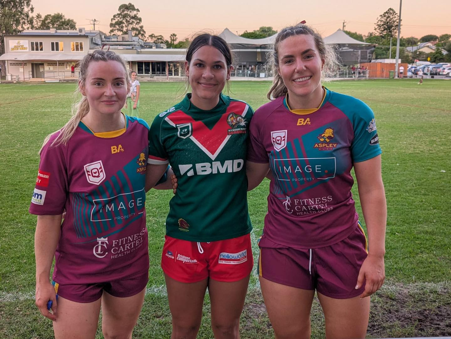 Ireland internationals Martha Dwyer (L) and Tricia Doyle (R) after a match for Aspely Devils